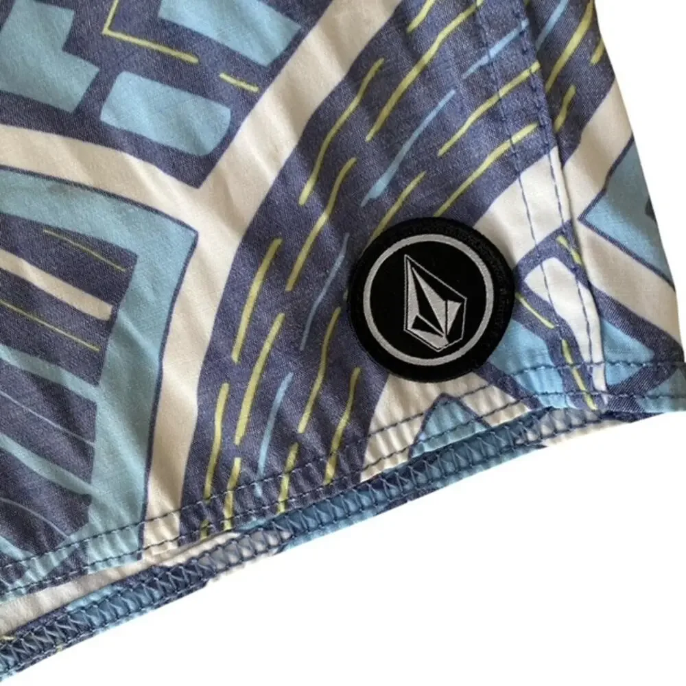 Volcom Blue and White Flat Front Board Shorts - Size 34